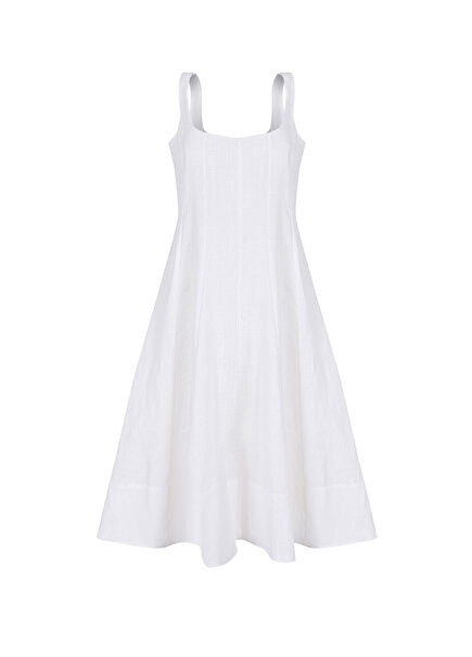 Lyra Linen Off-White Women's Midi Dress