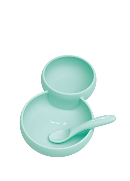 Green Silicone Twin Plate Bowl and Spoon Set
