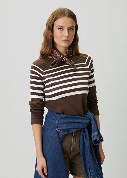 Kahverengi Çizgili Sweatshirt