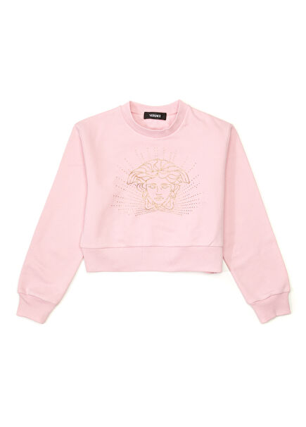 Pink Medusa Embroidered Girls Sweatshirt