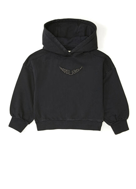 Siyah Kapüşonlu Kız Çocuk Sweatshirt