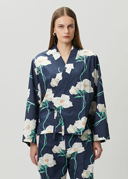 Navy Blue Floral Kimono