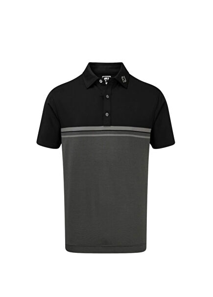 Stretch Pique Black White Renk Bloklu Polo Yaka Kısa Kollu Erkek  Golf T-Shirt 