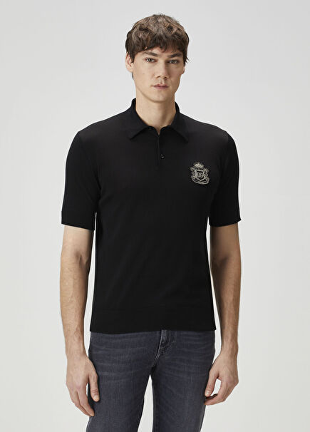 Black Short Sleeve Silk Polo Sweater