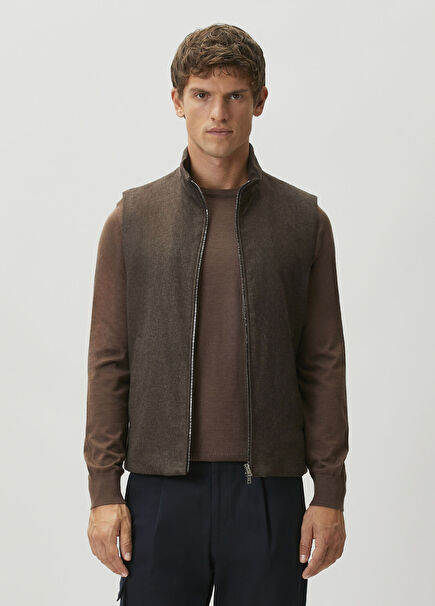 Dark Brown Cashmere Blend Silk Vest