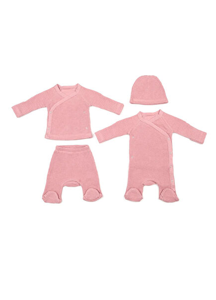 Newborn Waffle Organic Cotton 4-Piece Pink Hospital Outfit Set