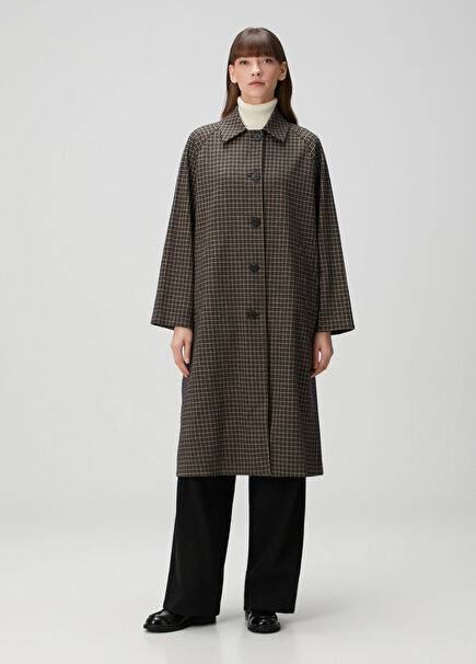 Balmacaan Green Patterned Coat