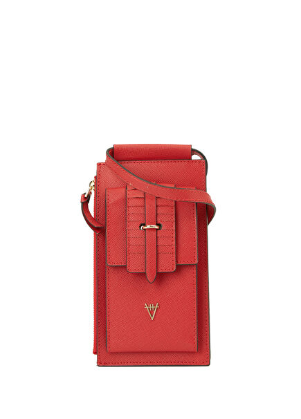 Red Logo Detailed Women's Leather Phone Case