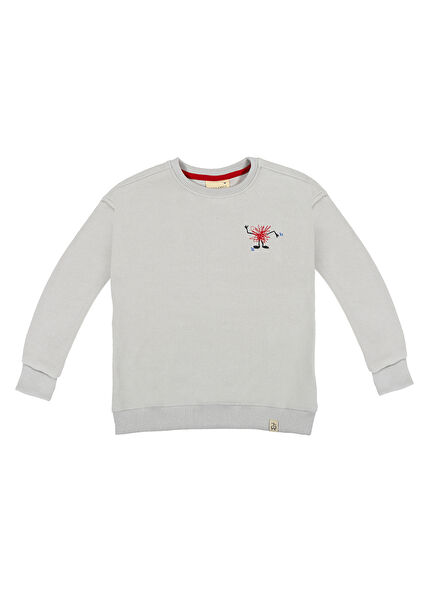 Funny Scribble Nakışlı Gri Uzun Kollu Erkek Çocuk Sweatshirt