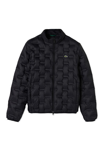 Siyah Kapitone Kapüşonlu Erkek Mont