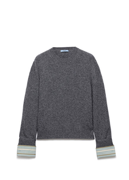 Grey Wool and Cashmere Crew Neck Women's Sweater