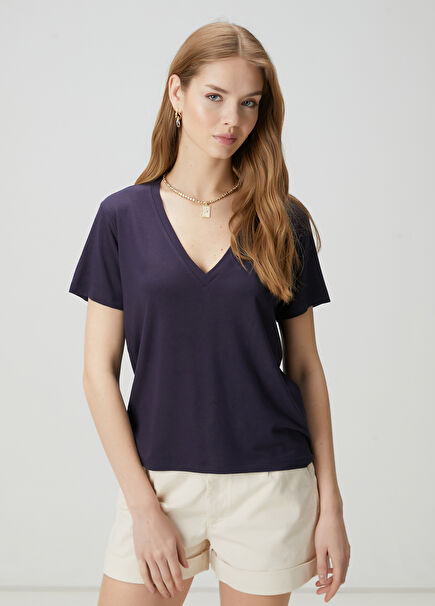 Lacivert Modal T-shirt