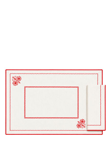 Mariaida Home Berço Red and White Linen Placemat and Napkin Set