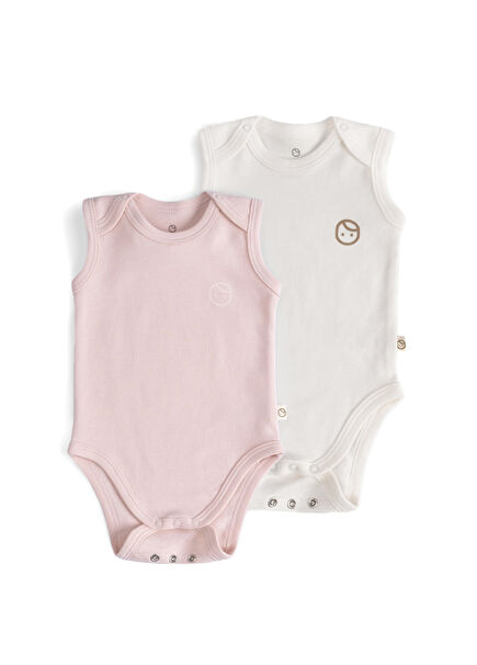 Pink Ecru Cotton Unisex Baby 2-Piece Body Set with Adjustable Snaps
