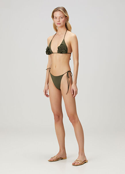 Haki Aplikeli Üçgen Bikini Üstü