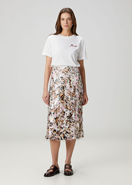 Pink Sequined Midi Evening Skirt