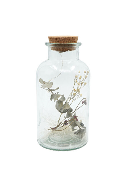 Kuru Çiçekli Led Işıklı Dekor Şişe  