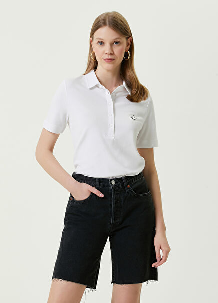 Kırık Beyaz Polo Yaka Pike Dokulu T-shirt