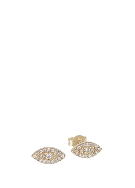 Eye Diamond Stone 14K Gold Unisex Earrings