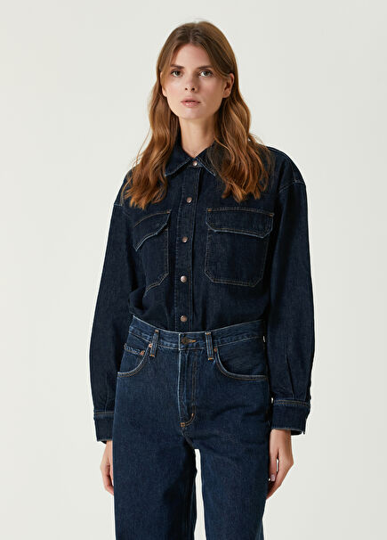 Gwen Slice Lacivert Denim Gömlek