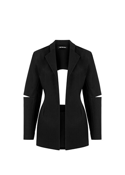 Vela Sırt Dekolteli Siyah Gabardin Kadın Ceket