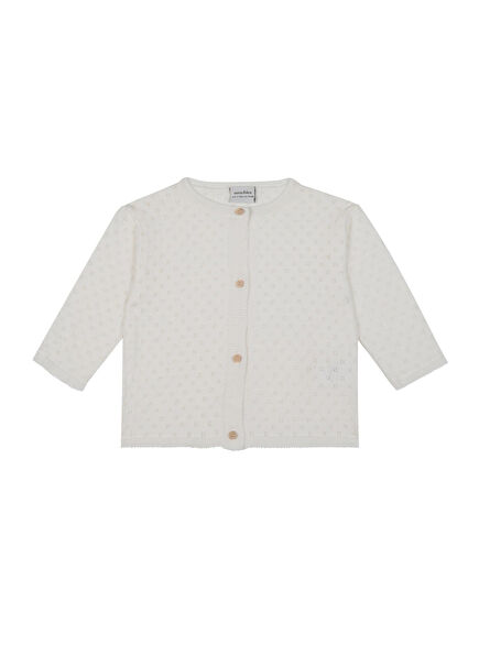 White Jacquard Knitwear Baby Girl Jacket