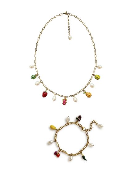 Summer Fruity Charm Pearl Women's Necklace and Bracelet Set