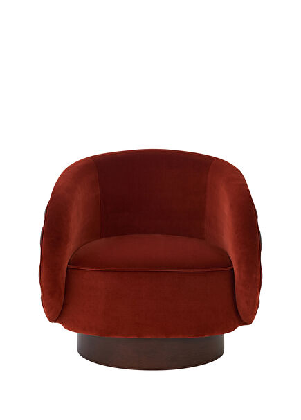 Cozy Solid Wood Carved Details Cinnamon Velvet Armchair