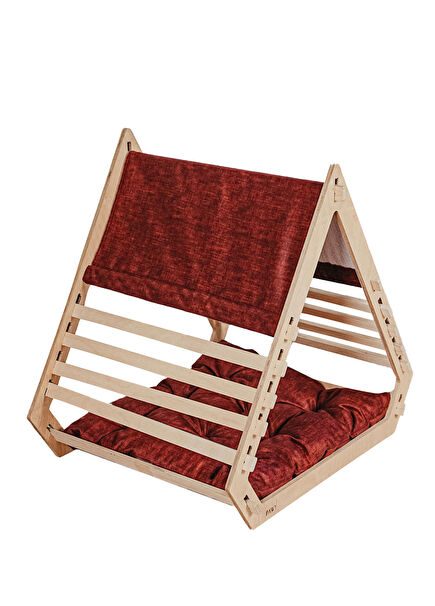 Piramit Ahşap Kırmızı Large Orta Irk Köpek Yatağı