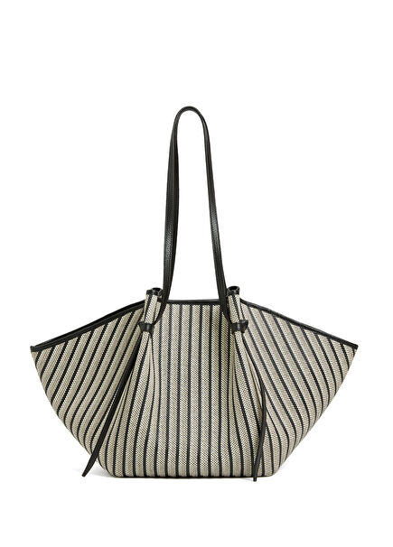 Mochi Large Black Grey Striped Shopping Bag
