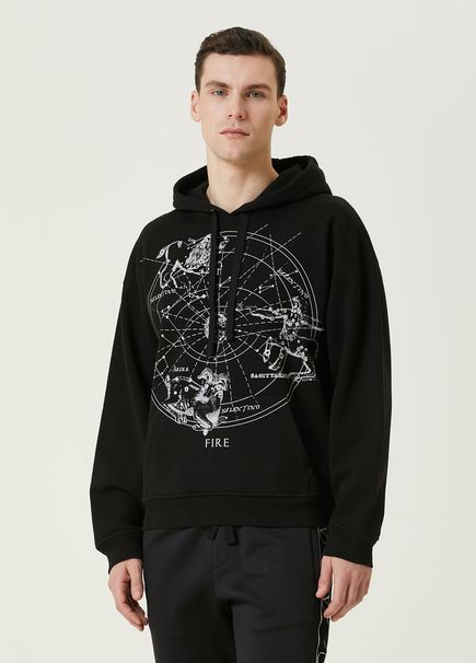 Black Hooded Zodiac Printed Sweatshirt