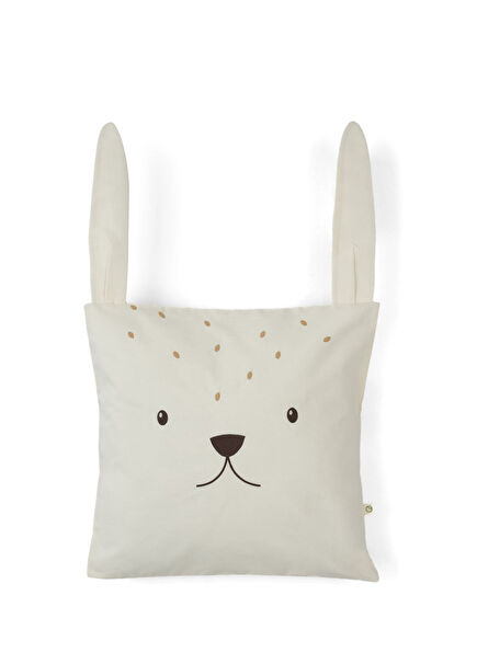 Tavşan Desenli Ekru Organik Pamuk Kare Süs Bebek Yastık