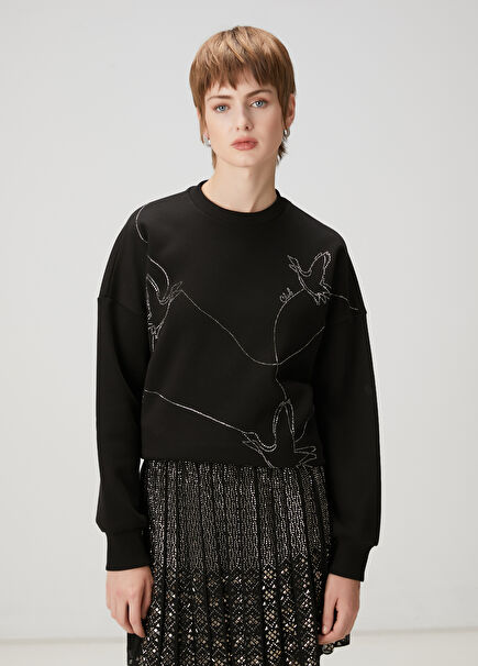 Siyah Taşlı Sweatshirt