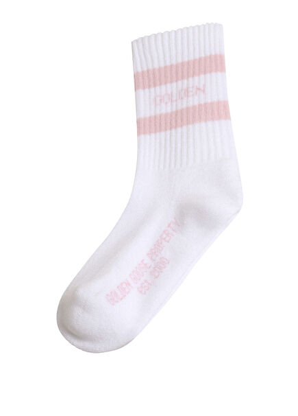 Pembe Beyaz Logo Jakarlı Erkek Çocuk Çorap