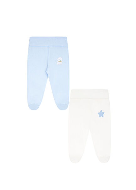 Blue and White 2-Pack Baby Boy Pants with Booties