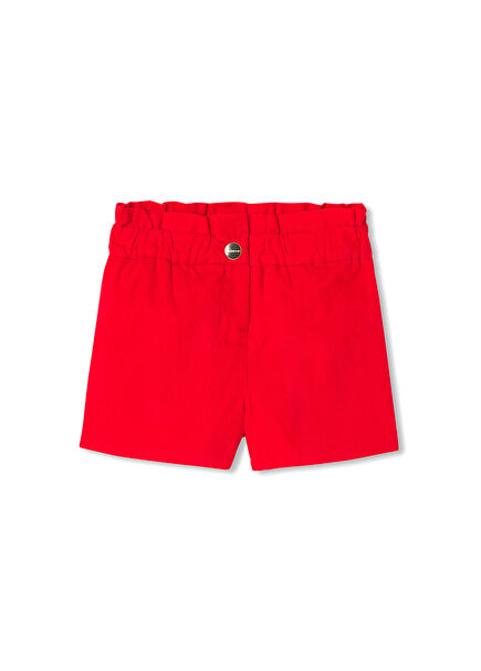 Kırmızı Lastikli Bel Kadife Kız Bebek Şort