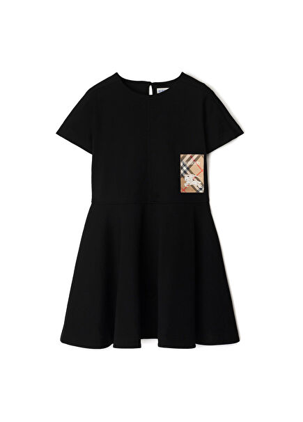 Riley Label Siyah Pamuklu Kısa Kollu Kız Çocuk Elbise