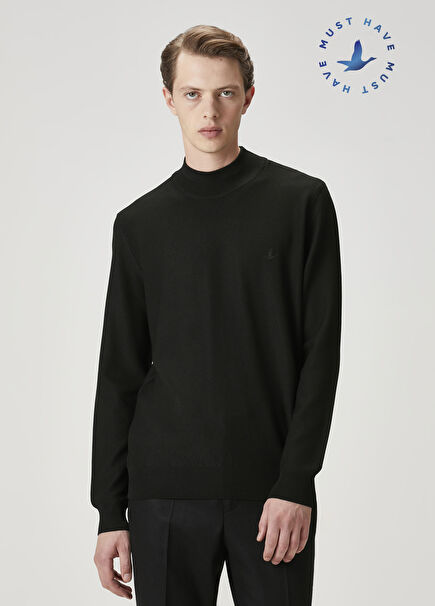 Siyah Yarım Balıkçı Yaka Kazak