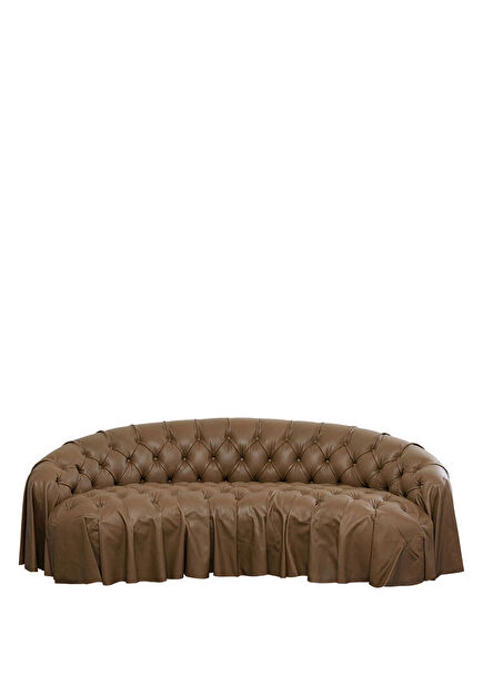 Sofa 3-Seater Drapes Kahverengi Deri Kanepe