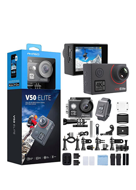 V50 Elite 4K/60FPS 20MP Wi-Fi Aksiyon Kamerası ve Aksesuar Seti