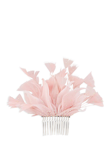 Nevvy Pembe Tüy ve Kristal Taşlı Kadın Saç Aksesuarı
