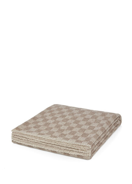 Selma Beige Fleece Checkered Sofa Shawl 160 x 170 cm