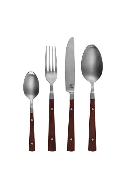 Image Sawo Wood Kahverengi Çelik 30 Parça Çatal Bıçak Kaşık Seti