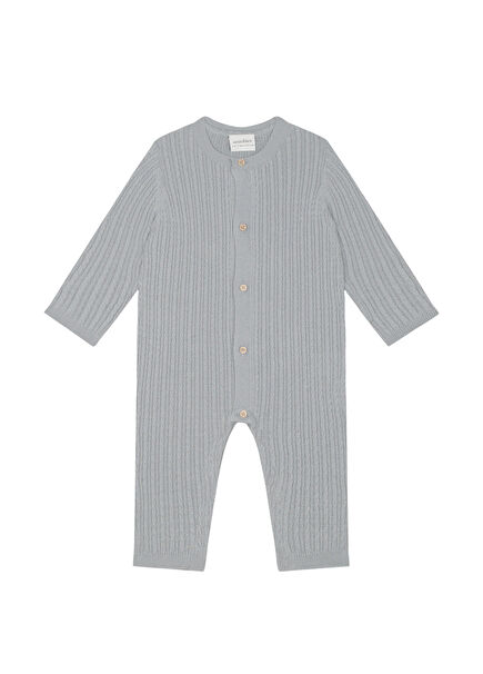Gri Balıksırtı Triko Uzun Kollu Unisex Bebek Tulum