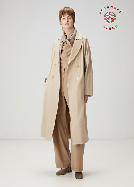Beige Double-Breasted Cashmere Coat