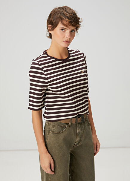 Plum Ecru Striped T-Shirt
