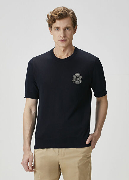 Navy Blue Short Sleeve Sweater