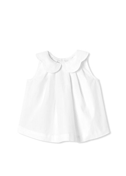 White Wavy Neckline Sleeveless Baby Girl Blouse