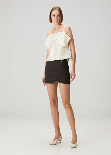 Andora Kahverengi Çizgili Mini Etek