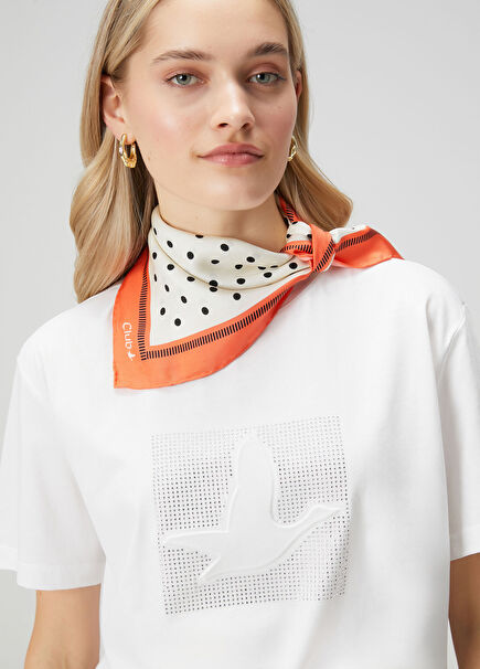 Ecru Polka Dot Silk Scarf